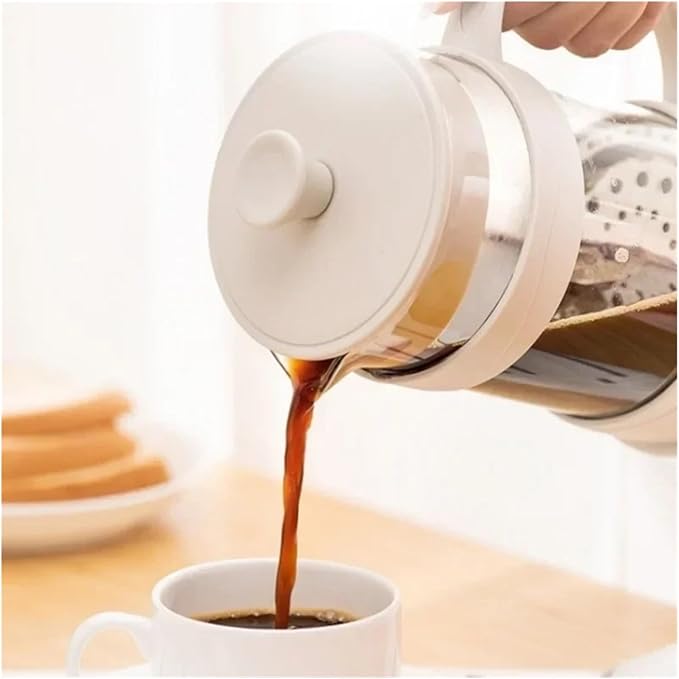 Transparent Glass French Press Pot Heat-resistant Coffee Teapot Filter Cup Hand Punch Cold Brew Pot Household Office Coffee Cups(1pcs1L)