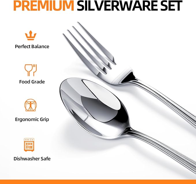 NICE KITCHEN Silverware set for 12,60 Pieces Premium Stainless Steel Silverware set,Mirror Polished Cutlery Set,Flatware Set for 12,Dishwasher Safe,Luster Series