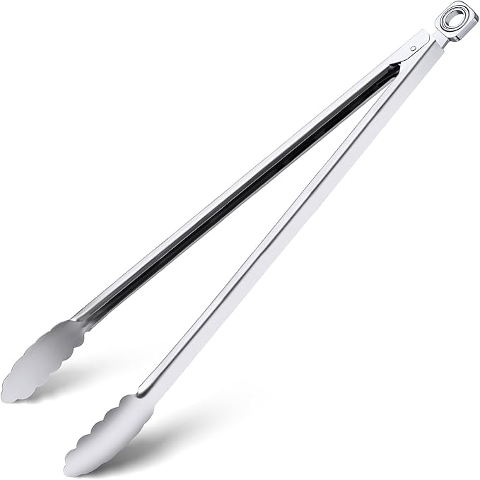 Grill Tongs - 17 Inch Extra Long BBQ Tongs, Heat Resistant Stainless Steel Kitchen Tong, Heavy Duty Metal Locking Tong for Cooking, Grilling, BBQ/Barbecue, Food (17 inch)