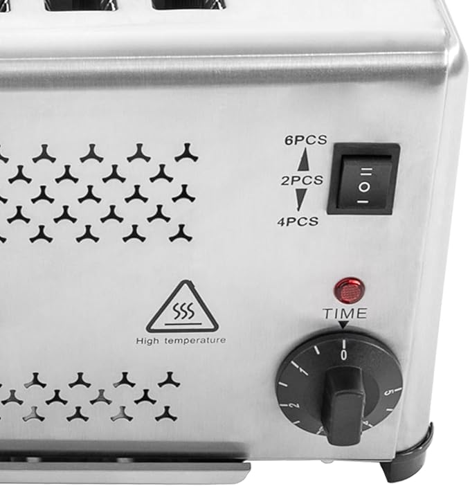 Stainless Steel 6 Slice Toaster, Electric Bread Baking Machine Commercial Toaster with Crumb Tray and Timer Bread Toasters for Home Kitchen Restaurant Bakery (3 Modes/1650W)