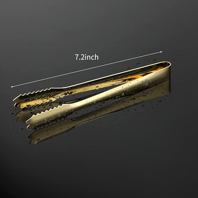 MSY BIGSUNNY 7 Inch Ice Tongs, Thickened Stainless Steel Sugar Cube Serving Tongs with Teeth for Tea, Party, Coffee, Bar, Food - Set of 2, Golden