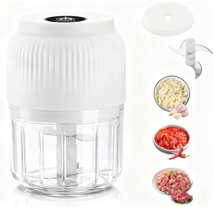 Electric Garlic Chopper, Mini Portable Veggie Chopper, 2026 New Small Garlic Chopper Mincer, USB Rechargeable, Wireless Veggie Grinder, For Mashing Onion, Garlic, Chili, Ginger (White, 4 blades)
