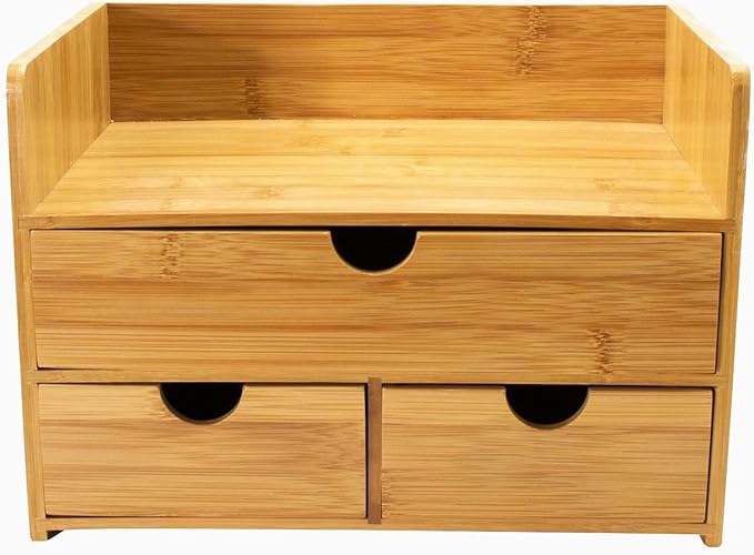 Sorbus Bamboo Desk Organizer - 3-Tier 100% Bamboo Desktop Organizers – Mini Bamboo Desk Drawer Tabletop Storage Box Countertop Organization 3 Drawers & Shelf - Office, Makeup Vanity, Fully Assembled