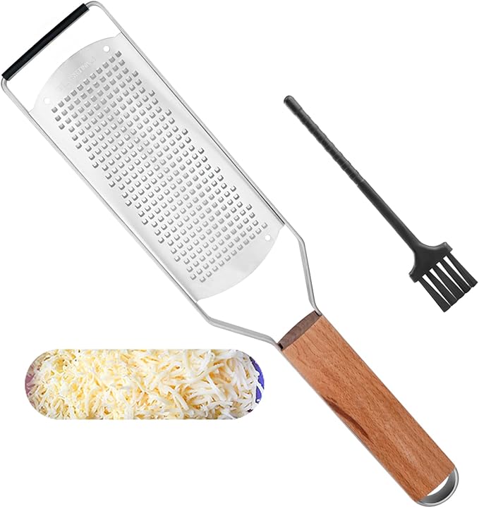 SHIKORI Professional Cheese Graters for Kitchen Stainless Steel Handheld, Metal Lemon Zester Grater With Wood Handle For Cheese, Chocolate, Spices, Kitchen Gadgets And Tools-Wideboard
