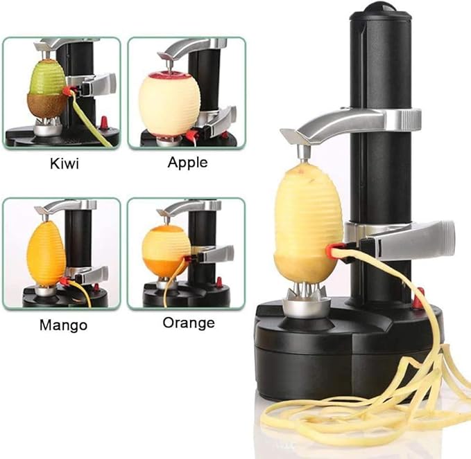 Electric Potato Peeler Automatic Apple Peeler, Smart Vegetable Fruit Peeler Machine, Stainless Steel Kitchen Peeling Tool [1 Adapter 2 Extra Blades] with Garlic Peeler