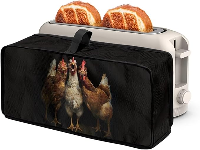 Chicken Toaster Cover 2 Slice Black Cover for 2 Slice Slim Toaster, Easy to Fold and Carry Machine Washable Dust Covers for Kitchen Appliances