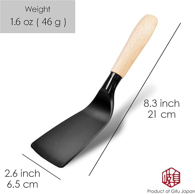 Short Spatula, Stylish Kitchen Tool, Flexible Non Stick Heat Resistant Nylon Turner Spatula, Wooden Short Handle, Cooking for Fish, Eggs, Pancakes