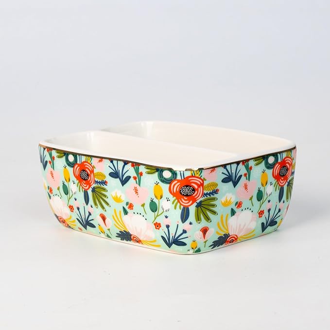 2 Compartments Ceramic Sponge Holder for Kitchen Sink, Cute Floral Pattern Countertop Dish Sponges Holder Soap Sink Organizer Caddy Farmhouse Home Kitchen Decor Mint Flowers