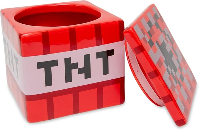 Minecraft TNT Block 6-Inch Ceramic Cookie Jar Container With Lid | Kitchen Storage For Snacks
