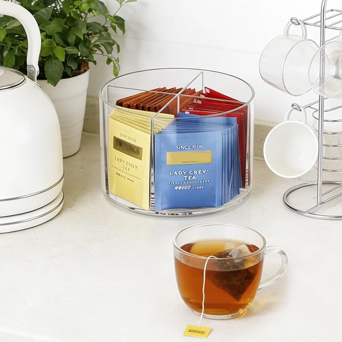 AIEVE Drink Packet Organizer, Lazy Susan 360° Turntable Organizer for Drink Mix Hydration Packets, Water Flavor Acrylic Container Tea Bag Holder for Kitchen Storage Organization