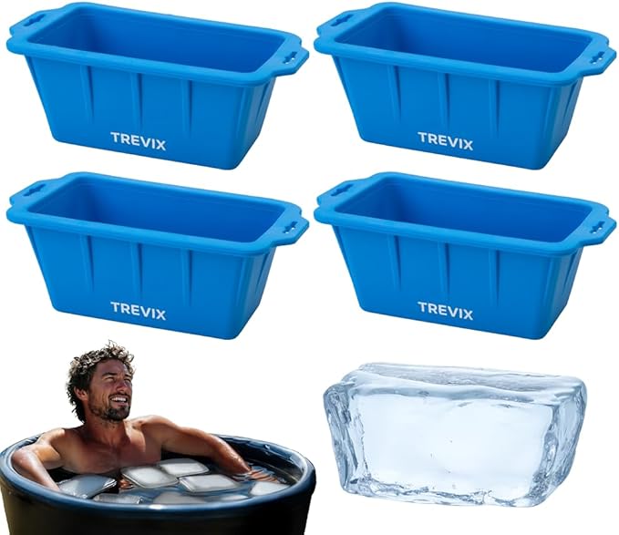 Trevix Ice Block Mold for Ice Bath (4 PCS) - Makes 18 LBS Large Ice Cube Molds, Reusable Ice Cube Tray, Large Silicone Ice Molds (Blue, 4pcs(18lbs))