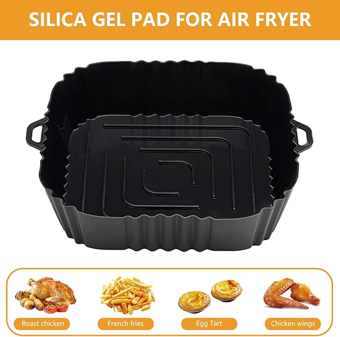 Silicone Baking Tray Reusable Air Fryer Liners Basket Nonstick Oven Baking Pan Multifunctional For Kitchen Gadgets 2Pcs Black