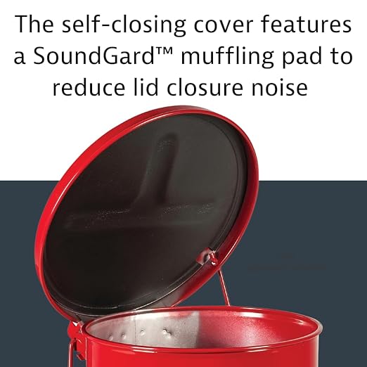 Justrite 21 Gallon Galvanized Steel Oily Waste Can, 23.5" x 18" Metal Oil Rag Safety Can with Quiet Foot Operated Self-Closing Lid for Oil Rag Disposal, Made in The USA, Red, 09708