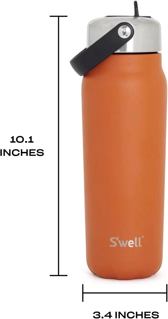 S'well Recycled Stainless Steel Explorer with Flip Straw Lid, 24oz, Carnelian, Triple Layered Vacuum Insulated Containers Keeps Drinks Cold for 36 Hours and Hot for 8