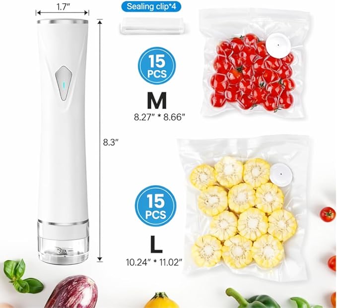 Preserve Compact Vacuum Sealer for Food (Vacuum Sealer Machine + 30 Reusable Vacuum Bags) Powerful Handheld Vacuum Sealer Machine, Seal Meal Saver, Portable Food Sealer