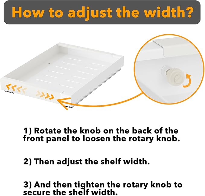 SpaceAid Pull Out Cabinet Organizer, 1 Pack Expandable 11.8"-19.6" (Need to Pull to Widen) Heavy Duty Pull-Out Drawer with Adhesive Tape for Kitchen Storage Cabinets (White, 17" Deep)