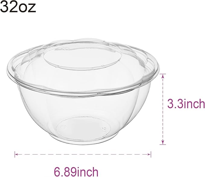 [32 oz. 150 Sets Clear Plastic Salad Bowls with Airtight Lids Disposable To Go Mixing Containers Serving for Fruit, Quinoa, Lunch and Meal Prep