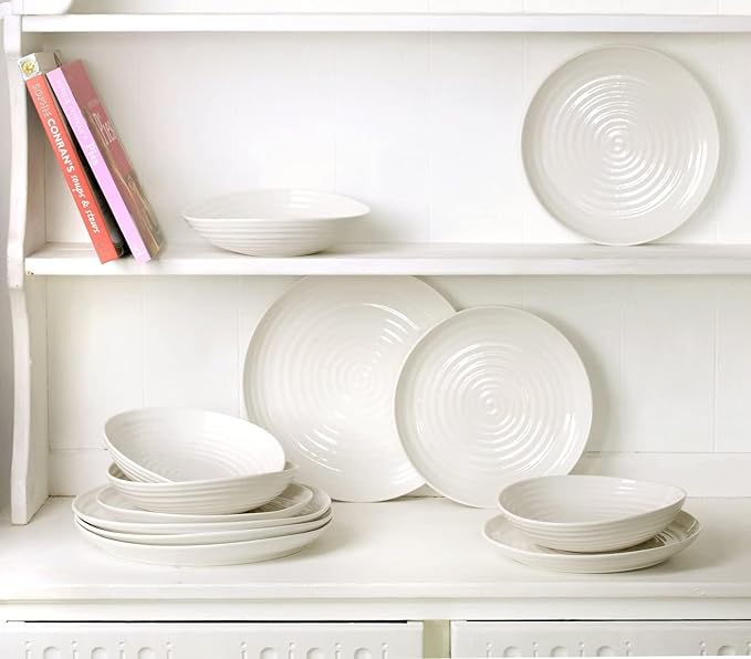 Portmeirion Sophie Conran 12 Piece Coupe Dinnerware Set - Dinner Plates, Side Plates & Bowls, Porcelain Kitchen Tableware for Everyday Dining & Entertaining - Durable & Dishwasher Safe