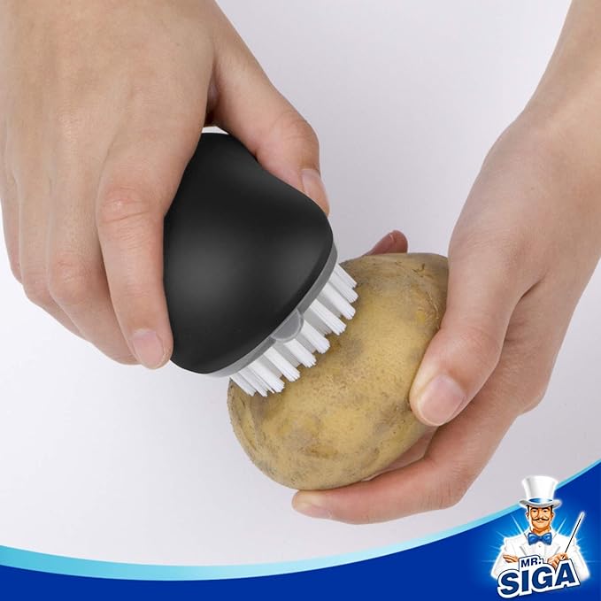 MR.SIGA Fruit and Vegetable Cleaning Brush with Non Slip Comfortable Grip, Pack of 2, Black