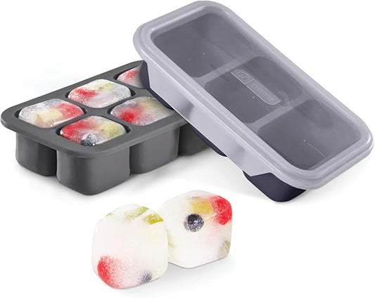 DASH Perfect Portion Silicone Freezer Trays for Ice Cubes, Soups, Sauces and More, 2 pack - Cool Grey & Midnight Navy
