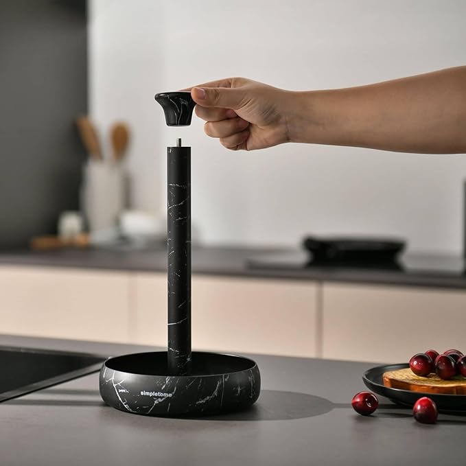 simpletome Paper Towel Holder Countertop Keep It Rolled Up Weighted Base (Marble Black)