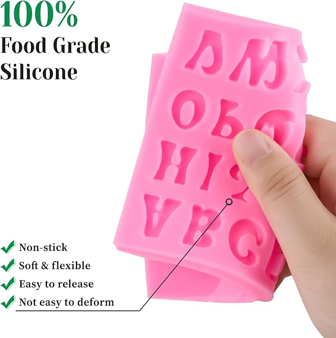 5 PCS Silicone Letter Molds, Non-Stick Number Heart Rose Flower Fondant Molds for Chocolate, Candy, Cake Decoration, Cupcake Topper