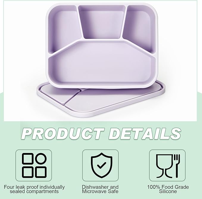 Ziliny 4 Pcs Silicone Bento Box Reusable Lunch Container Smooth Leak Proof Lunch Box Rectangle Bento Boxes for Adult Work Travel Food Meal Compartment Storage, 4 Colors (Light Color)