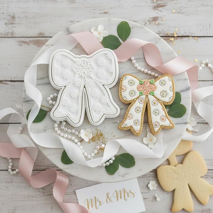 Wedding Cookie Cutters Cutter Bow Molds 3.5" with Plunger Stamps Baking Dough Tools Cake Shapes PLA Accessories for Birdesmaid Decorative Party Kitchen Supplies