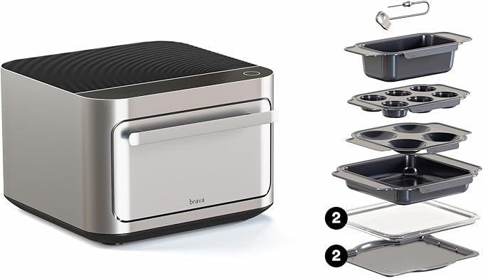 Brava Oven Bake & Breakfast Set: 10-in-1 Touchscreen Countertop Smart Oven, Air Fryer, 6-Slice Toaster, Slow Cooker, Reheater, Dehydrator, Rice Cooker, Healthy & User Friendly, Auto-Shut Off, 1800W