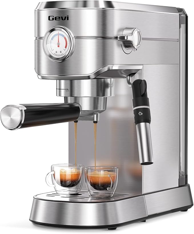 Gevi Espresso Machine 20 Bar - Auto Milk Frother & Steam Wand, NTC Temp Control, Compact Stainless Steel Cappuccino Maker, Ideal for Coffee Lovers & Home Baristas