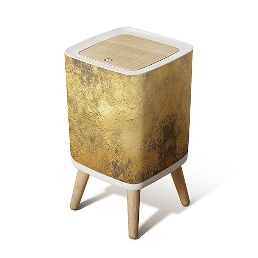 Small Trash Can with Lid Gold texture for cover cards flyers poster Bronze paint Stone backdrop Wastebasket with Press Cover Dog Proof Garbage Can Waste Bin for Kitchen Bathroom Nursery 2.6 Gallon