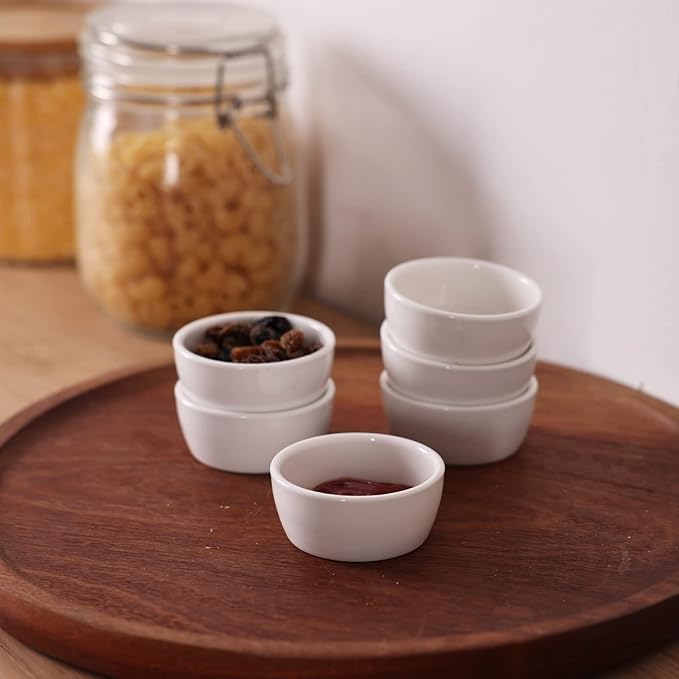 HAOTOP Mini Ramekins 1.5 oz Set of 6,Small Ceramics Souffle Dish, Exactly Designed for Dipping Sauce, Ketchup, Salsa and Jams, 45ml White