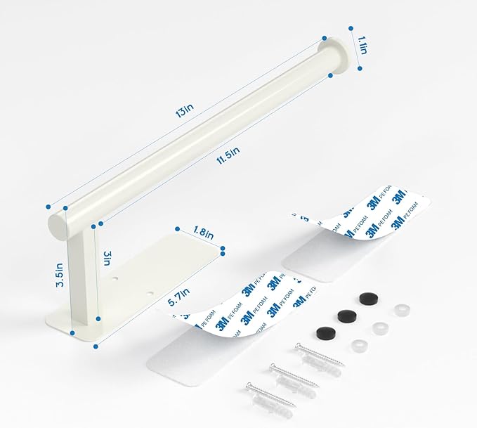 ASTOFLI Paper Towel Holder Under Cabinet No Drilling, Self Adhesive Paper Towel Holder Wall Mount for Kitchen Rack, Under Counter Napin Holder No Drill, RV, 304 Stainless Steel, White