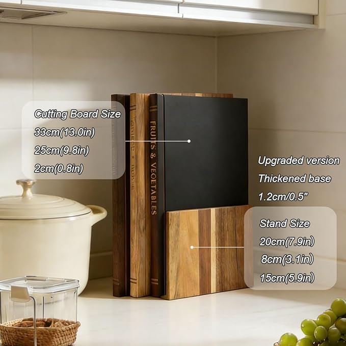 Bamboo Cutting Boards Set of 3 Book Chopping Board with Wood Storage Stand, 0.8in Serving Board Lightweight Butcher Block for Kitchen, Dishwasher safe