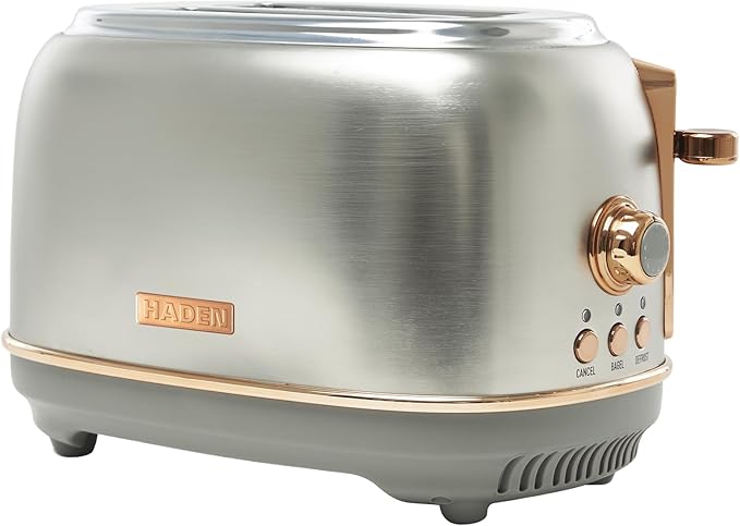 Haden Heritage 2 Slice Wide Slot Stainless Steel Toaster with Adjustable Browning Control & Non-Slip Feet, Steel & Copper