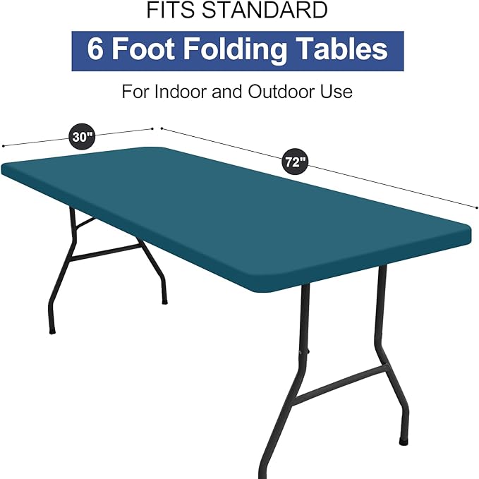 homing Rectangle Table Cloth Cover, Waterproof Polyester Elastic Fitted Tablecloth, Fits for 6 Foot Folding Tables, Washable Table Protector for Picnic, Camping, Outdoor (Peacock Blue, 30" x 72")