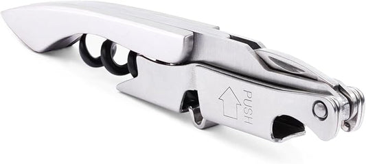 Pocket Prestige Waiters Corkscrew By Coutale Sommelier - Stainless Steel - French Patented Spring-Loaded Double Lever Wine Bottle Opener for Bartenders and Gifts - Sharp Micro-Serrated Knife