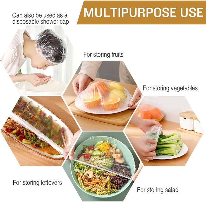 200PCS Plastic Elastic Bowl Covers Reusable,Food Storage Covers with Elastic Bowl Covers for Leftover, Plastic Covers for Bowls Fresh Keeping Bags for Family Outdoor Picnic (Regular)