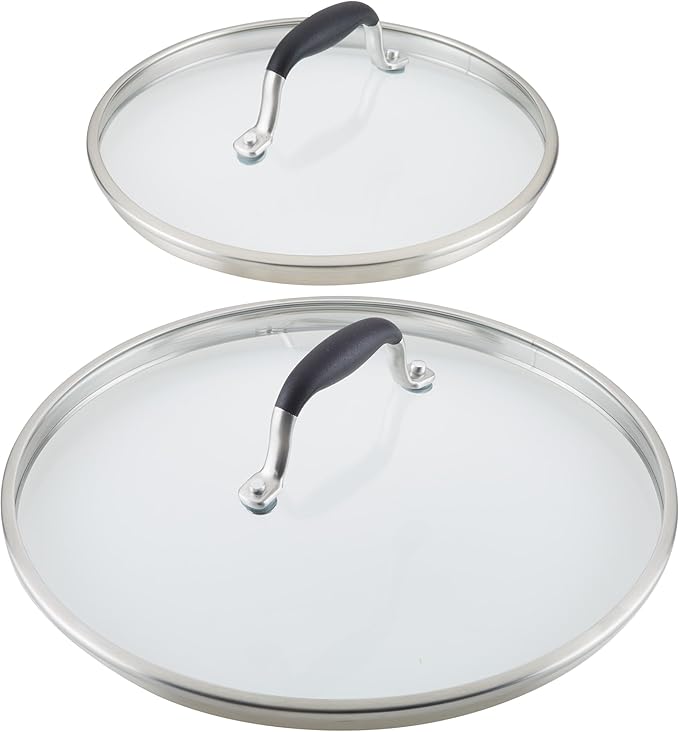 Anolon Advanced Home Glass Lids, Stainless Steel and Silicone Handles, 2 Piece, 10 Inch and 12 Inch Lid Set, Onyx