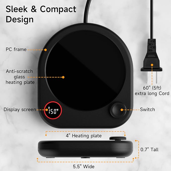 Oracer Coffee Mug Warmer for Desk, Electric Cup Heater for Tea Milk Beverages with Adjustable Temperature Display, Auto Shut Off Timer Mug Sensor, Candle Wax Heating Plate, Ideal Gift Accessory