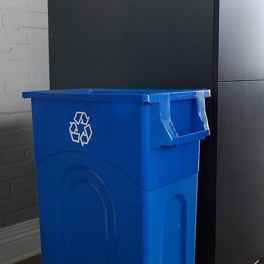United Solutions Highboy Recycling Container, 23 Gallon, Space Saving Slim Profile and Easy Bag Removal for Indoor or Outdoor use, Recycle Blue, Plastic
