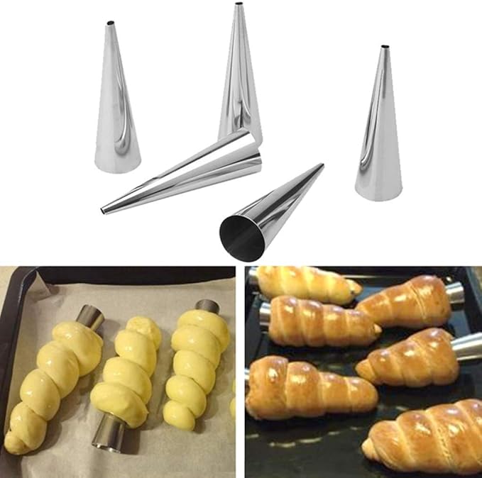 Non-stick Cream Horn Molds Stainless Steel, FantasyDay 5 inch Large Size Cannoli Tubes Kit Pack of 30 Baking Cones Pastry Roll Horn Croissant Mold - Christmas Anniversary Free Standing Cone Shape