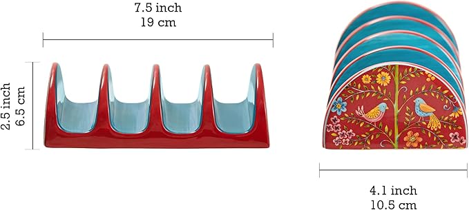 Bico Red Spring Bird Taco Tuesday Set, Tortilla Warmer and Taco Holder, Microwave and Dishwasher Safe