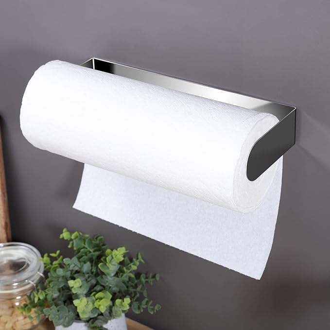 ZUNTO Adhesive Paper Towel Holder, Under Cabinet Paper Towel Rack for Kitchen - Great Space Saver, SUS 304 Stainless Steel (Polished)