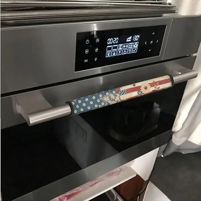 6 Pcs Refrigerator Microwave Door Handle Covers for Independence Day Decor Electrical Appliances Handle Protector for 4th of July, Fingerprints, Liquids, Retro American Flag Daisy