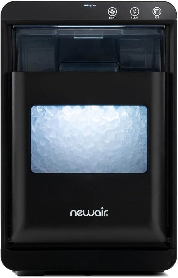 Nugget Ice Maker Countertop | 44 lbs/Day Pebble Ice Machine with Self-Cleaning | Soft Chewable Pebble & Sonic-Style Ice | Black Stainless Steel