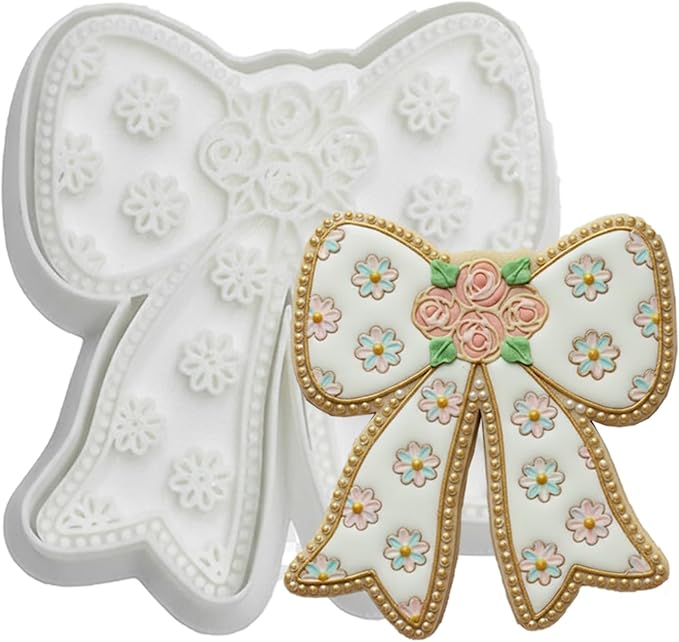 Wedding Cookie Cutters Cutter Bow Molds 3.5" with Plunger Stamps Baking Dough Tools Cake Shapes PLA Accessories for Birdesmaid Decorative Party Kitchen Supplies