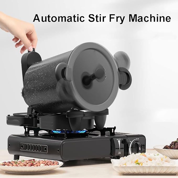 Automatic Cooking Machine 360° Rotatable Stir Fry Machine Multifunctional Stir Fry Pot for Home Outdoor Camping Travel Cooking (RED)