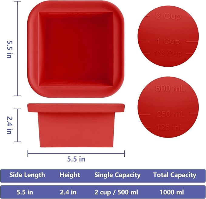 2 Cup Silicone Freezer Trays with Lid 4 Pack Silicone Freezer Molds soup freezer containers Make 4 Perfect Soups, Broths, Stews, Sauces, Curries (Red)