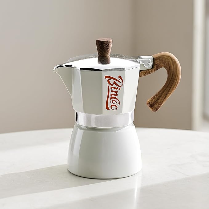 Bincoo Espresso Maker Stovetop, Moka Pot 3 Cups, Espresso Pot Classic Italian Coffee Maker,Single Safety Valve (White, 3 Cup)